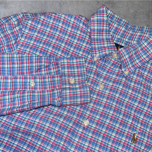 Ralph Lauren Mens M Colorful Preppy Plaid Collared Long Sleeve Button Down Shirt - Picture 3 of 9